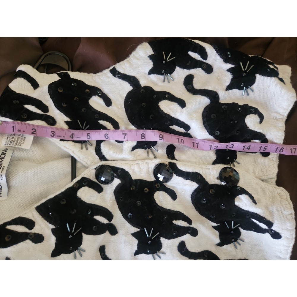 Vintage Michael Simon Black Cats Knit Vest Women's Small White/Black Halloween - Picture 11 of 12